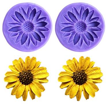 Imagem de 2 moldes de silicone de flores de girassol para decoração de topo de bolo, molde de cobertura premium para chocolate, doces, geleia, resina, argila, artesanato, chá de bebê, artigos de festa