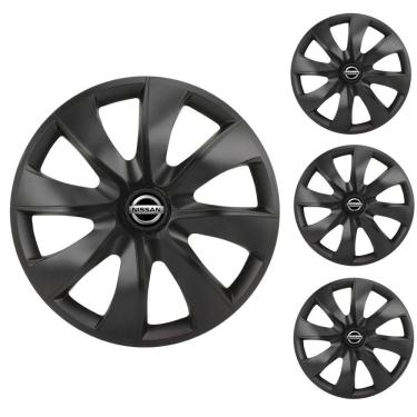 Imagem de Jogo Calota Aro 14 Prime Fosc Black Elitte Preto Fosco + Emblema Resinado Nissan (March Versa Sentra)