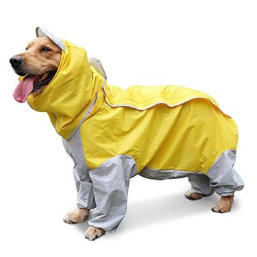 Imagem de Capa de chuva para cães ao ar livre jaqueta de chuva com capuz impermeável para cães grandes médios poncho respirável para animais de estimação com orifício para trela, amarelo, 18