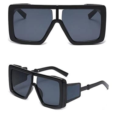 Imagem de Óculos de Sol Quadrados Grandes Grandes Modernos Femininos Óculos de Gradiente Designer Legal Armação Transparente Óculos de Sol Masculinos Flat Top Vintage, C1 preto preto, tamanho único