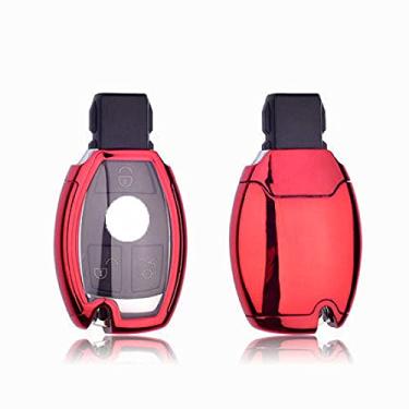 Imagem de YJADHU Capa de chave de carro TPU porta-chaves anel de corrente, apto para Mercedes Benz W203 W210 W211 W124 W202 W204 AMG, vermelho