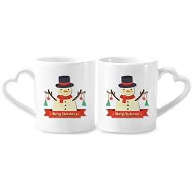 Imagem de Conjunto de canecas de porcelana para casais, com ilustração de desenho de boneco de neve de Natal