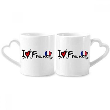 Imagem de Conjunto de canecas de porcelana I Love France World Flag Heart Couple Ceramic Lover Cup Heart Handle