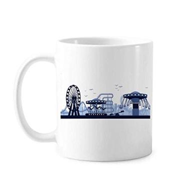 Imagem de Caneca de cerâmica com contorno de instalações azul parque de diversões cerâmica xícara de café e porcelana