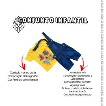 Imagem de Conj Jardineira Jeans E Camiseta Infantil Menino - Rugido Kids