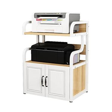 Imagem de KIZQYN Suporte de impressora multicamadas prateleira de impressora de escritório prateleira de mesa copiadora lateral armazenamento armário de estilo europeu com porta rack de armazenamento de piso Impressora de mesa (cor: latão)