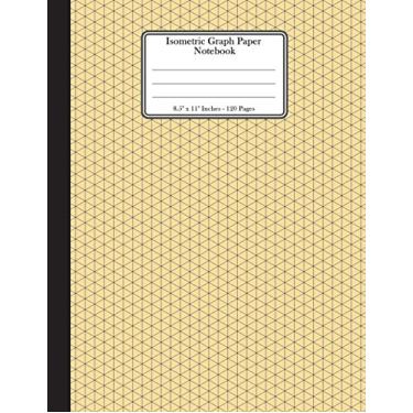 Imagem de Isometric Graph Paper Notebook. 8.5" x 11" - 120 Pages: Isometric Grid On Yellow Cover. Grid of equilateral triangles each measuring 0.28". 3D Design ... Puzzle drawing or labyrinths drawing. Boxes