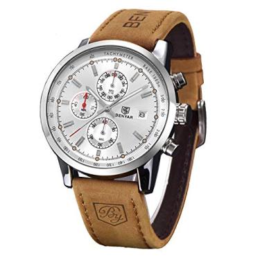 Imagem de Relógio cronógrafo masculino clássico da BENYAR, pulseira de couro casual, relógios de pulso à prova d'água, Branco