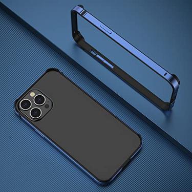 Imagem de Para iPhone 12 Pro Case Armação de Metal Ultra Fino Alumínio TPU Bumper Protect Cover para iPhone 12 13 Mini 13 Pro Max Cases, Azul, Para iPhone 12 Pro
