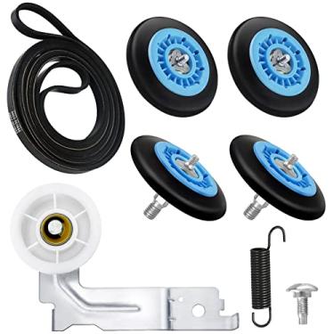 Imagem de Kit de reparo de secador DC97-16782A atualizado da Techecook - Compatível com secador Samsung - Inclui rolo de tambor DC97-16782A e polia de suspensão DC93-00634A e correia de tambor de secadora 6602-001655 e mola DC61-01215B