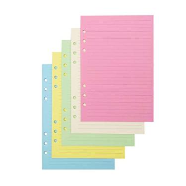 Imagem de Chris.W - Recargas coloridas com 6 furos para fichário tamanho A5, papel de enchimento para agenda de folhas soltas de 5 cores, 100 folhas/200 páginas, forrado (21 x 14 cm)
