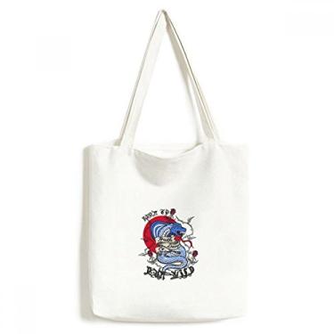 Imagem de Bolsa de lona com estampa de cobra de mordida animal bolsa de compras casual bolsa de mão