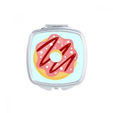Imagem de Rosquinha vermelha Sobremesa Sweet Food Espelho quadrado portátil compacto bolso maquiagem dupla face vidro