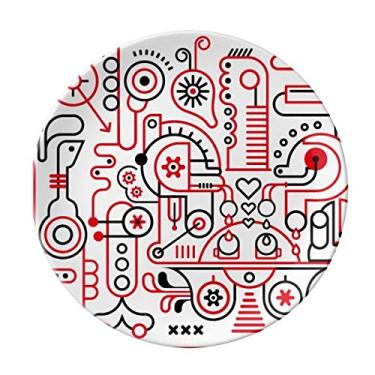 Imagem de Graffiti Street Prato abstrato vermelho branco decorativo de porcelana salver talheres, Prato de jantar
