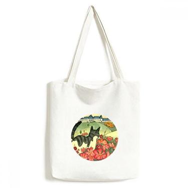 Imagem de Bolsa de lona com pintura em aquarela e flores de gato da Miaoji bolsa de compras casual bolsa de mão