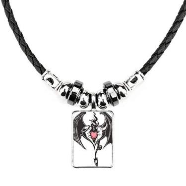 Imagem de DIYthinker Broken Armor Colar de coração com asas enormes joia com pingente de corda de couro