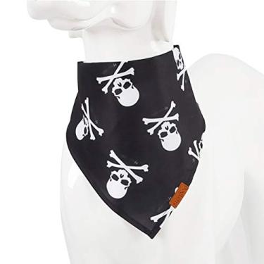 Imagem de Yu-Xiang Cachorro Bandanas Pet Bandana Cachecol Toalha de Saliva Fashion Clássico Feriado Cachorro Lenço (G, Caveira Preta)