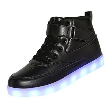 Imagem de Voovix Tênis infantil com iluminação de LED, carregamento USB, tênis de cano alto para meninos e meninas unissex, Preto, 8.5 Toddler