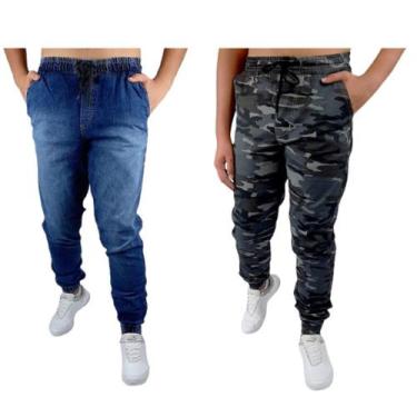 Imagem de Kit Com 2 Calça Jogger Elastico Com Punho Elastano - Mania Do Jeans