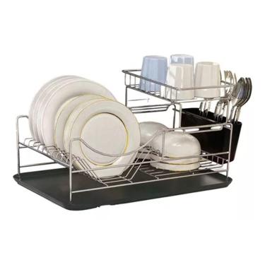 Imagem de Escorredor De Louça Duplo 48x30x24cm Até 10 Pratos - 4 Peças