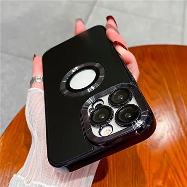 Imagem de Capa de telefone magnética fosca de luxo para iPhone 14 Pro Max 11 12 13 Plus lente vidro à prova de choque acrílico capa, preto, para iphone 12 pro