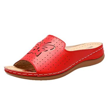 Imagem de Chinelos femininos estilo oco sandálias de verão primavera e moda romana sandálias femininas para mulheres chinelos, Vermelho, 6.5-7