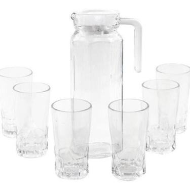Imagem de Jarra De Vidro Com 6 Copos Tampa Água Suco 1800Ml