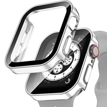 Imagem de DAVNO Capa + Vidro para Apple Watch Serie 8 45mm 41mm 44mm 40mm Protetor de Tela À Prova D'água Acessórios Edge Bumper iWatch 5 SE 6 7 Capa (Cor: Branco Prateado, Tamanho: 44mm Série 4 5 6 SE)