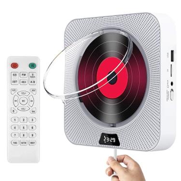 Imagem de Leitor de CD Bluetooth portátil, reprodutor de CD de parede para casa com controle remoto, capa contra poeira, visor LCD, alto-falantes HiFi embutidos, rádio FM, suporta CD/MP3/USB/TF/AUX (branco)