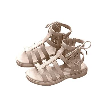 Imagem de Chinelos de sola rígida para meninas sandálias de dedo aberto moda menina sapatos infantis meninas sapatos princesa chinelos arco-íris, Cáqui, 12 Little Kid
