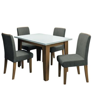 Imagem de Conjunto de Mesa Sala de Jantar Miami com 4 Cadeiras Nova York 1,20m Cedro / Off White / Mascavo Dobuê