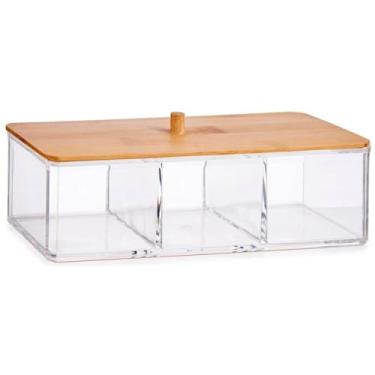 Imagem de Porta Algodão Cotonete Bambu Organizador Acrílico Banheiro Sala Escritório