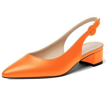 Imagem de WAYDERNS Sapato feminino bonito tira ajustável com tira no tornozelo fivela de escritório sólida fosco bico fino grosso salto baixo 3,8 cm, Laranja, 9.5