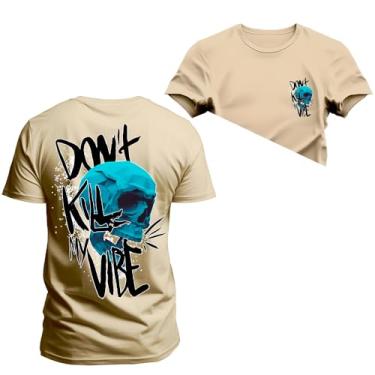 Imagem de Camiseta Plus Size Premium Estampada Algodão Kill Vibe Frente Costas Bege G1
