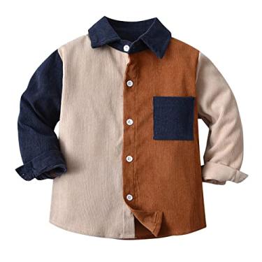 Imagem de Roupas de basquete para meninos inverno outono camisa tops casaco para roupas de bebê patchwork cores conjunto de camisa de lã, A, 18-24 Months