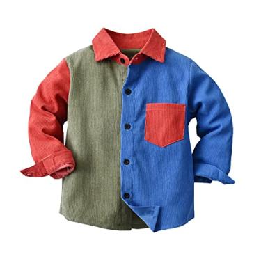 Imagem de Camisas de Caramelo Meninos Camisa de Inverno Tops Casaco Roupa Exterior para Roupas de Bebês Patchwork Cores Azul Vermelho Verde Top Curto, Azul, 18-24 Months