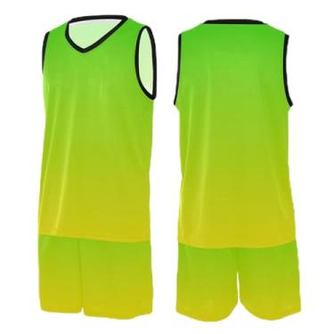 Imagem de CHIFIGNO Camisetas de basquete com estampa de glitter roxo, camiseta de basquete retrô, camiseta de futebol preta masculina PPS-3GG, Verde e amarelo dégradé, GG