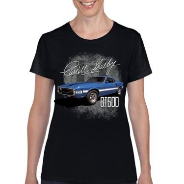 Imagem de Camiseta feminina Cobra Shelby azul vintage GT500 American Racing Mustang Muscle Car Performance Powered by Ford, Preto, 3G