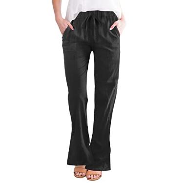 Imagem de Calça feminina flare pequena cintura alta calça jeans de algodão verão calça jeans leve para trabalho, Cinza escuro, P