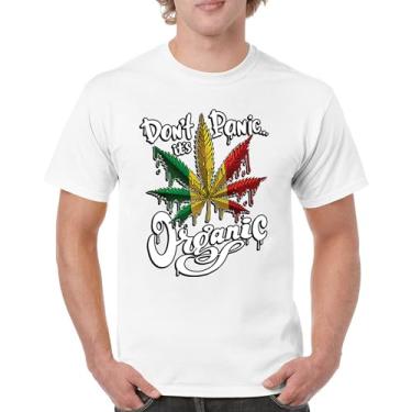 Imagem de Camiseta masculina Don't Panic It's Organic 420 Weed Pot Leaf Smoking Marijuana Legalize Cannabis Stoner Pothead, Branco, M