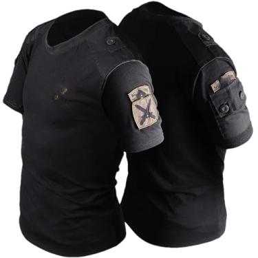 Imagem de Camisetas táticas masculinas de algodão de manga comprida com forças especiais militares para treinamento ao ar livre primavera outono, Preto curto 02, P