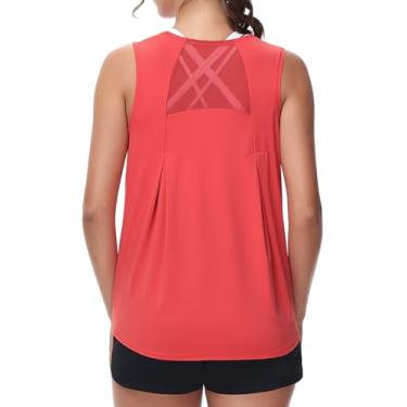 Imagem de MCEDAR Camisetas de ginástica femininas de malha atlética sem mangas, regatas de ioga, caimento solto, para academia, Vermelho coral, GG