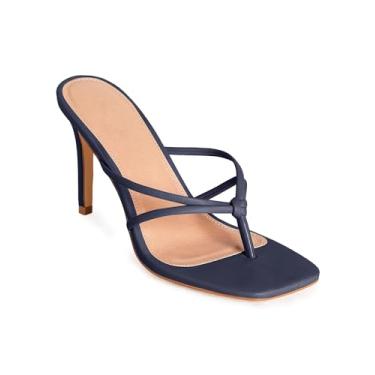 Imagem de Sandálias femininas de dedo quadrado com tiras sandálias de dedo de dedo e dedo da moda sandália stiletto, Azul marino, 9.5