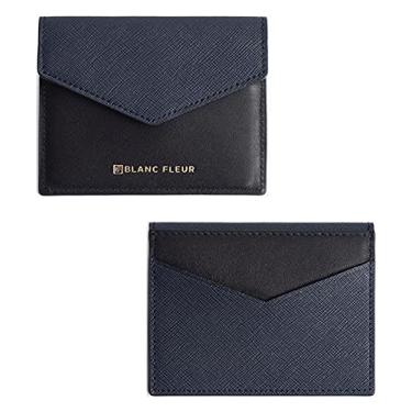 Imagem de maskfactory Stwees Carteira de couro fina, dobrável, botão de pressão, conjunto de cordão, Azul marino, Carteira Slime Fashin Button Card