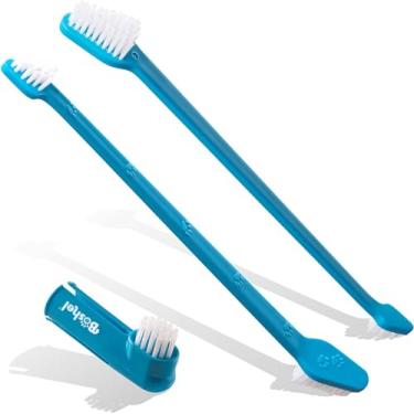 Imagem de Boshel Kit de 3 escovas de dentes para cães - 2 escovas de dentes para cães + escovas de dedo para cães pequenos - Escova de dentes para cães - Escovas de dentes para filhotes de raças pequenas e