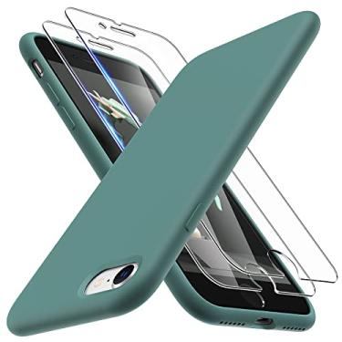 Imagem de TOCOL [Capa 3 em 1 para iPhone SE 2020/2022, capa para iPhone 8/7, com protetor de tela de 2 pacotes, capa de telefone fina de silicone líquido à prova de choque de 4,7 polegadas, [antiarranhões] [proteção contra quedas], verde meia-noite