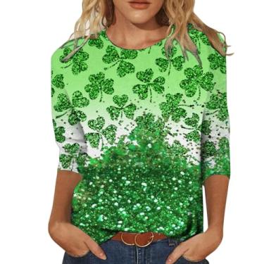 Imagem de Camisetas femininas do Dia de São Patrício Shamrock Lucky camisetas verdes túnica 2024 roupas modernas do dia de São Patrício, Prata, G