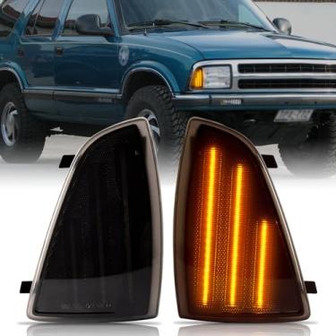 Imagem de Gempro Luzes de LED para canto frontal lateral para Chevy Blazer S10 1994-1997 Lâmpadas marcadoras de canto lente fumada, 2 peças