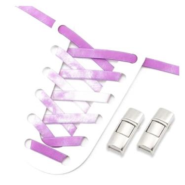 Imagem de No Tie Shoe Laces Colorful Metal Lock Elastic Shoelaces Flat Washed Without Fading Lazy Shoes Lace For Sneakers (Color : PURPLE, Size : 100cm)