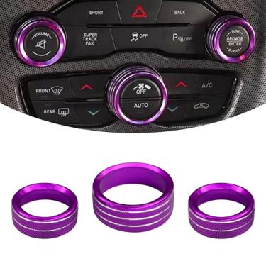 Imagem de Hirificing 3 peças de botão de ar condicionado para Challenger Durango 2015-2022, interior de carro decorado colorido controle climático interruptor CA áudio CD alumínio acabamento anel de tampa do
